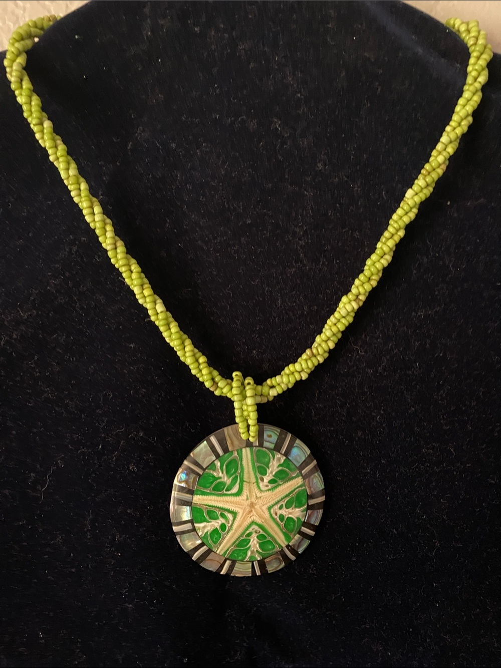 Green Beaded Pendant Necklace - Unbranded